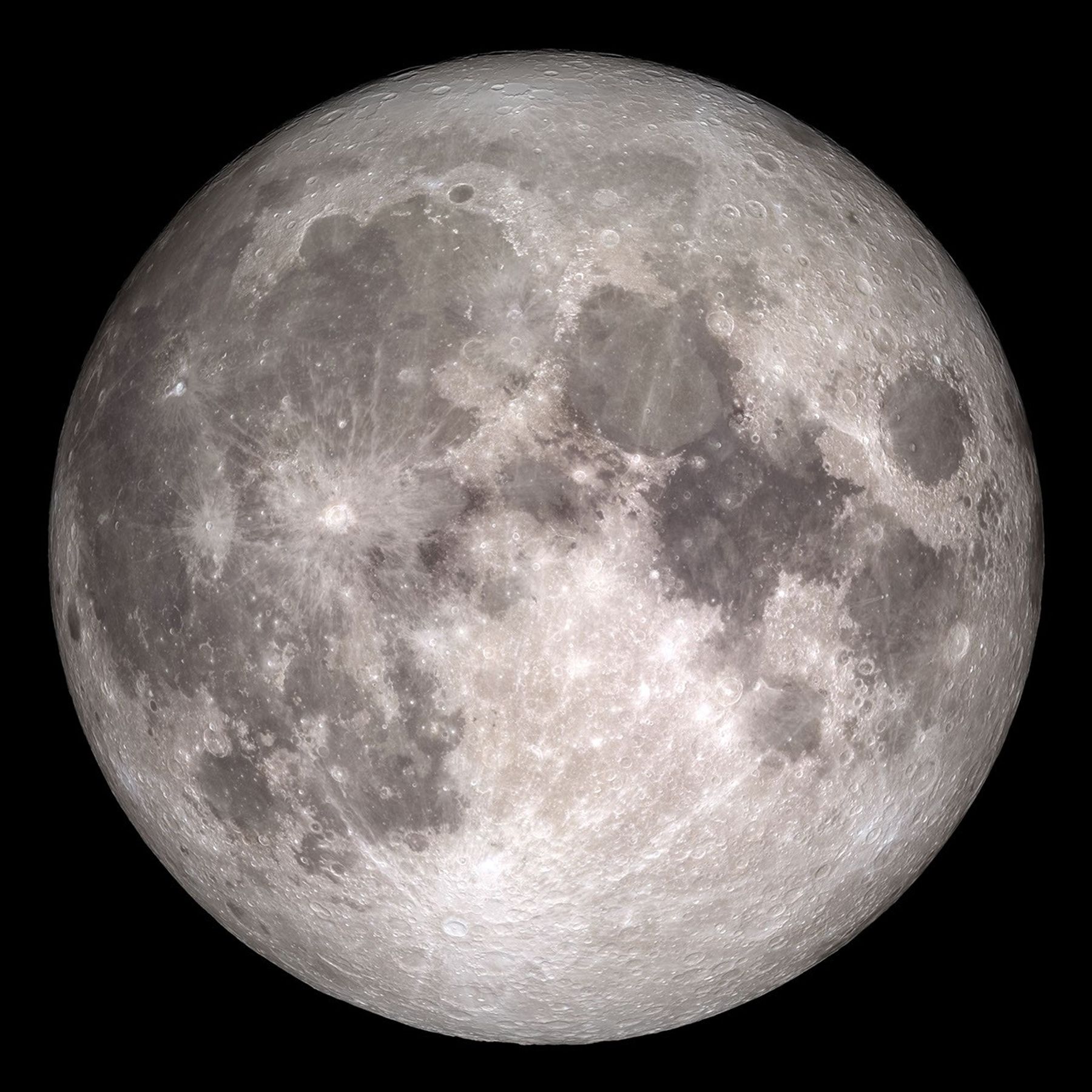 Полный диск ближней стороны Луны по данным камер LRO.